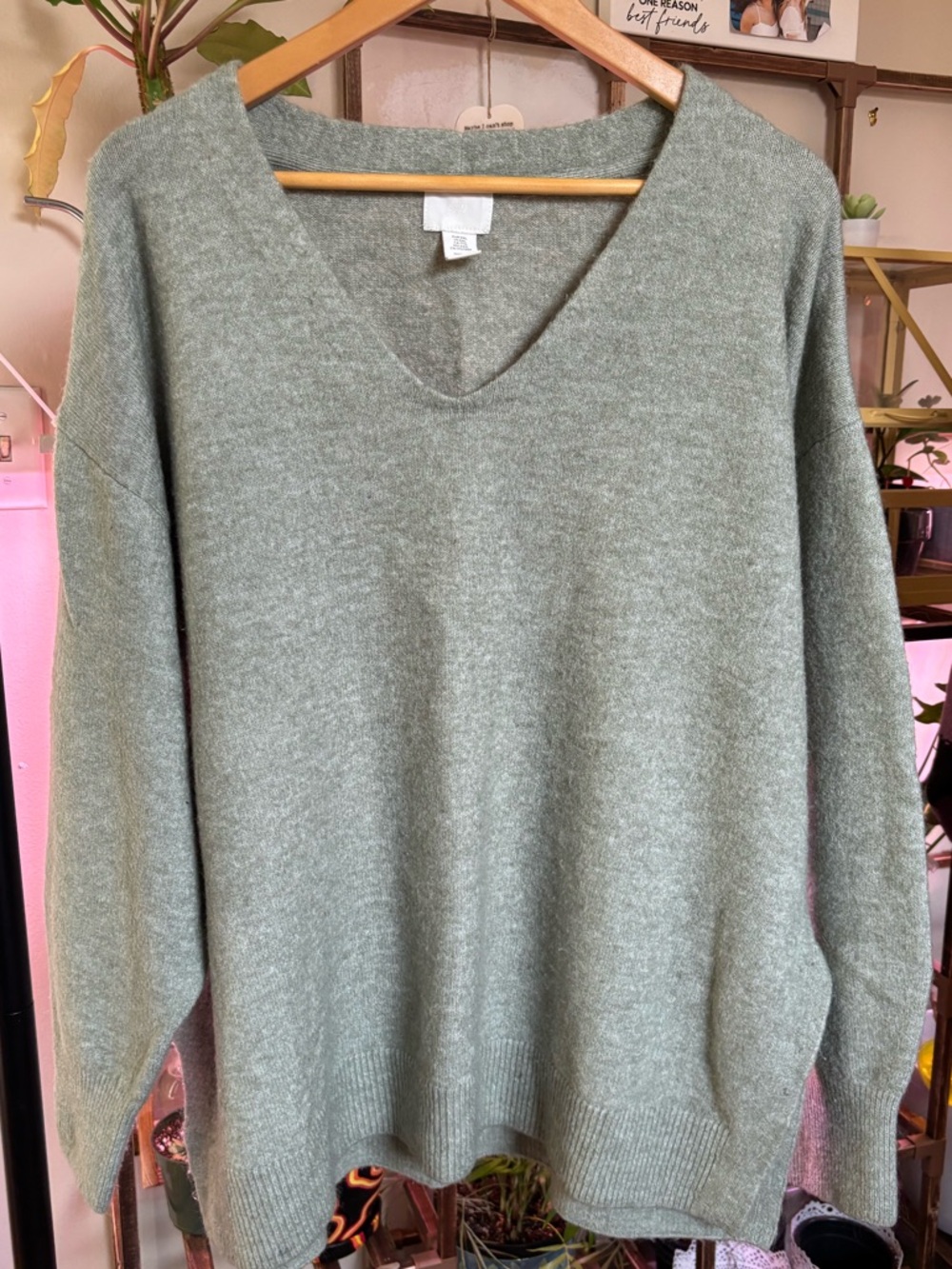 H&M V-Neck Lightweight Sweater in Sage Green